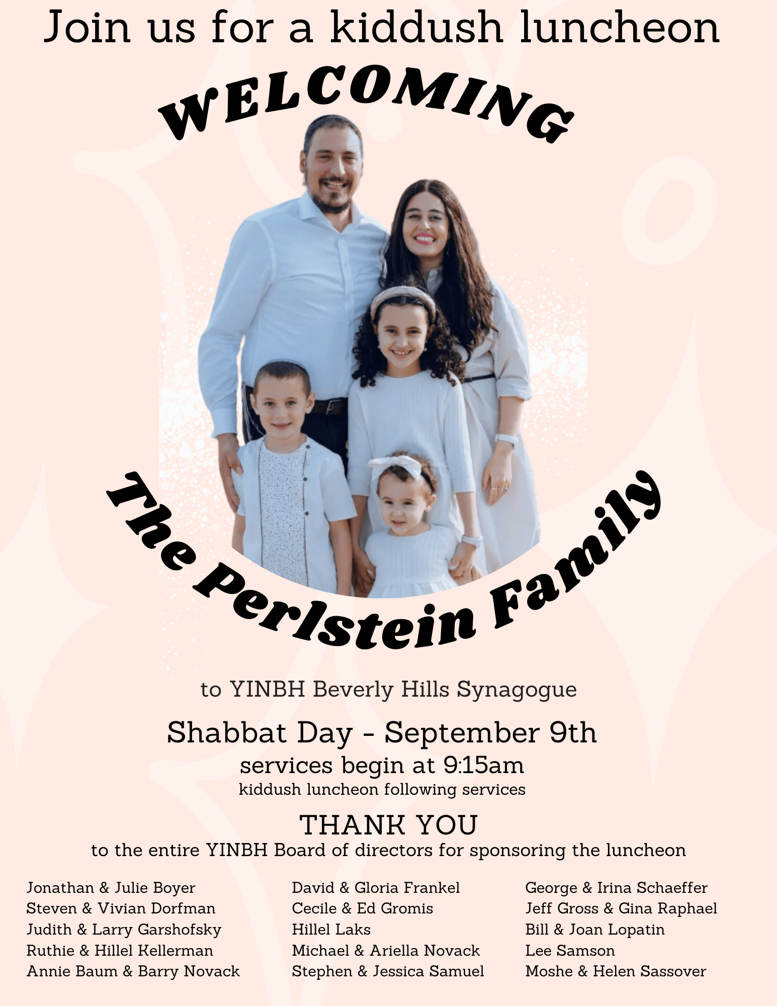 Kiddush Luncheon the Perlstein Family Event YINBH Beverly Hills Synagogue